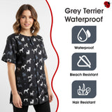 Ladybird Line 709 Grey Terrier Waterproof Unisex Dog Grooming Smock with Pockets, Hair Bleach Resistant, Covered Zipper Panel, Mesh Back, Adjustable Back Tie Belt, Pet Grooming and Vet Clinics - 5XL