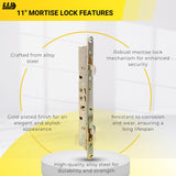 Multi-Point Mortise Lock Replacement with 11-3/4" Face Plate for Sliding Patio Glass Door | Dual-Point Security with Anti-Slam Pin - 11" Hole Spacing | Fix & Repair Locking Mechanism