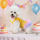 Yaopelky Dog Birthday Dress It's My Birthday Dog Dress Small Doggy Girl's Tutu Dresses Ruffle Sleeless Puppy Clothes Tulle Lace Skirt Pet Costume Cat Outfits (Yellow, S(6.5-12lb))