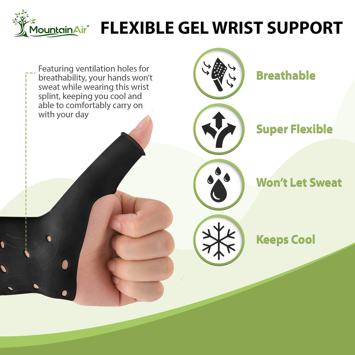 MountainAir Gel Thumb Braces (4 Pcs) – Waterproof and Unisex Wrist Brace With Thumb Support- Hand Brace for Arthritis Pain– Super Soft & Comfortable – Made With Latex Rubber (Black)