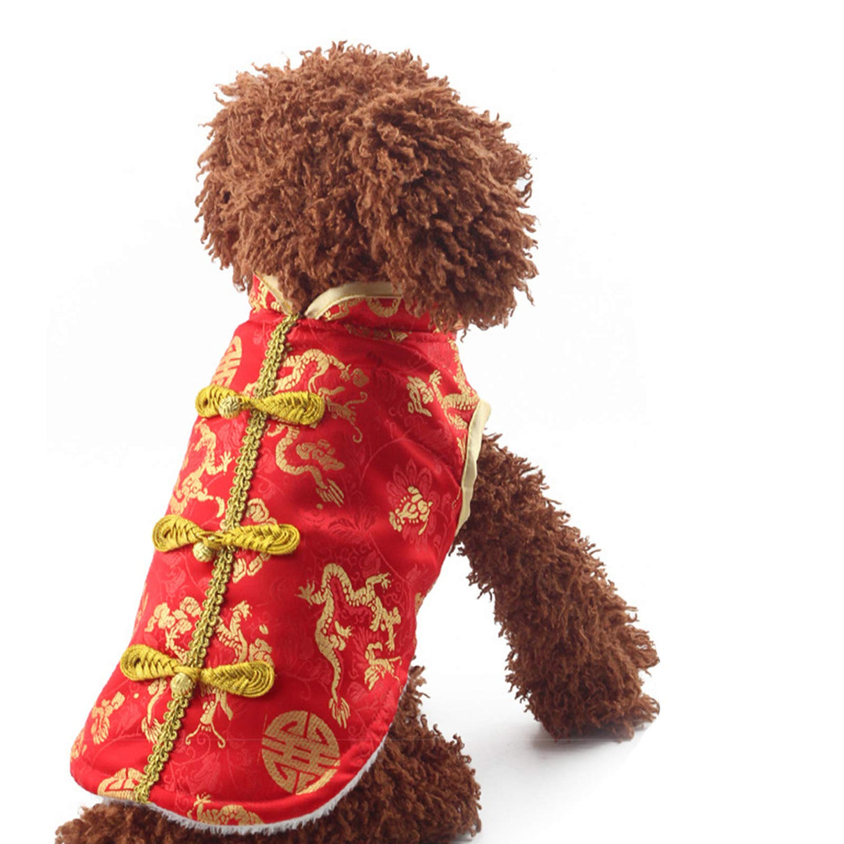 SEIS New Year Dog Knot Buttons Costume Dragon Cat Cheongsam Winter Pet Clothes Vest of The Tang Dynasty Christmas Coat for Cats Teddy Bichon Small Medium Dogs (M (Chest Circumference 50cm/ 19.7"))