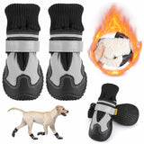 Lukovee Dog Shoes - Waterproof Warm Fleece Lined Dog Booties for Small Medium Large Dogs, Non-Slip Adjustable Dog Boot for Winter Cold Weather (GY,Size 8)