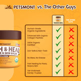 Petsmont Touch & Heal Organic Paw Balm for Dogs 2oz - Cream Lotion Protection Moisturizer Nose Natural Soother Hot Pavement Wax Dry Paws Cracked Butter Protectors Pad Snout Puppy Elbow Foot Pet