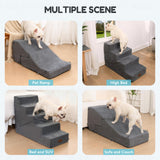 SIEMOUR 4-Step Dog Stair and Ramp for Small Dogs and Cats, Pet Steps for Bed with Non-Slip Bottom, Grey