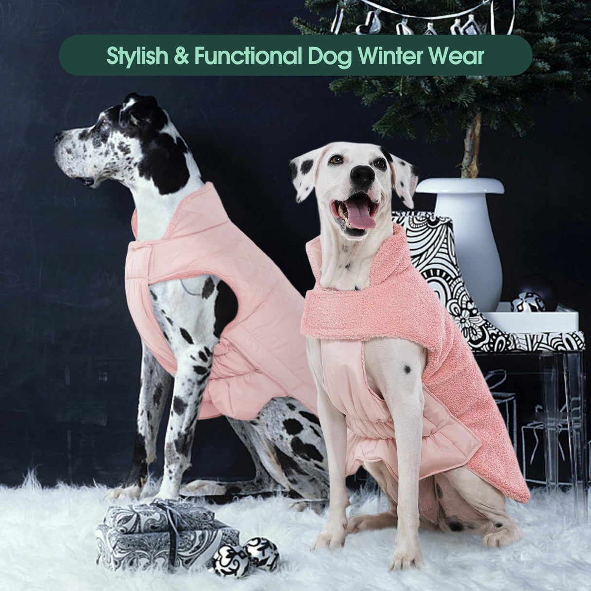 Kuoser Reversible Dog Coat – Warm Fleece & Quilted Waterproof Dog Jacket, Double-Sided Cold Weather Dogs Winter Coat with Harness Hole, Windproof Pet Snow Vest for Small Medium Large Dogs, Pink 2XL