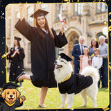 Huhumy 3 Pcs Dog Graduation Costume Set Include Pet Graduation Gown Adjustable Puppy Grad Cap with Gold Tassel Lensless Glasses for Dogs Cats Holiday Costume Accessory(Black,XL)