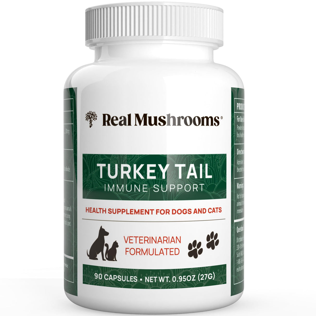 Real Mushrooms Turkey Tail Capsules for Pets –Cat Probiotics & Dog Vitamins – Organic Mushroom Supplement for Dogs & Cats – Supports Daily Balance & Well-Being Non-GMO, 90 ct