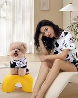 XPUDAC Matching Dog and Owner Clothes Womens Pajama Set Loungewear Short Sleeve Tee and Shorts, Owner and Pet Pajamas Are Sold Separately, S Black
