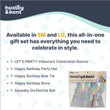 Huxley & Kent Celebration Box for Dogs - Fun Gift Kit with Plush Squeaky Toys, Party Hat, Bow Tie & Banner - Birthday, Gotcha Day & Special Occasion Dog Kit - Happy Barkday Box, Small