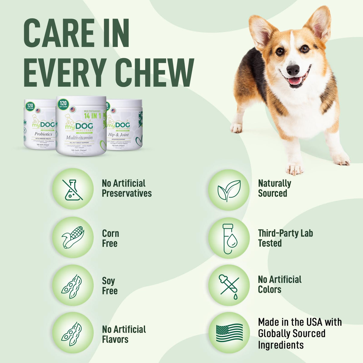 My Dog Sanctuary Probiotics for Dogs 120 Chews - Digestive Enzymes & Gut Health Support with Pumpkin Seed, Ginger Root – Dog Probiotics for Diarrhea, Bowel & Immune Support - Bacon Flavor, Soft Chews