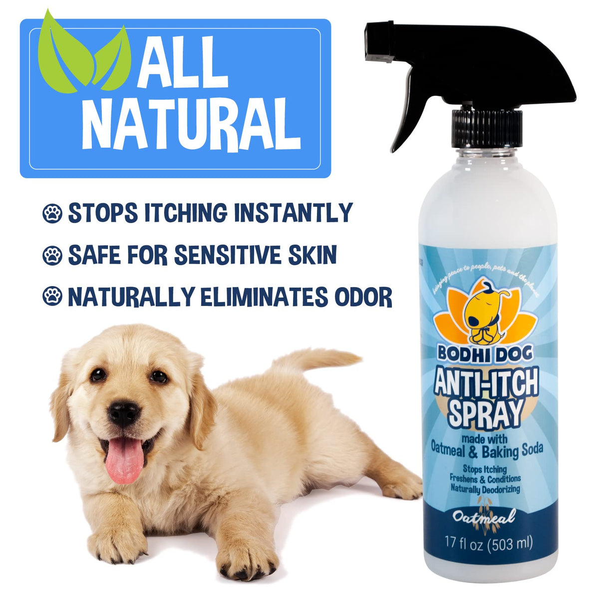Bodhi Dog Itch Relief Spray - Natural Relief for Dry, Itchy, Allergic, or Bug-Bitten Skin - Safe for Dogs & Cats - Soothing Oatmeal Formula - Made in USA (Oatmeal, 17 Fl Oz)