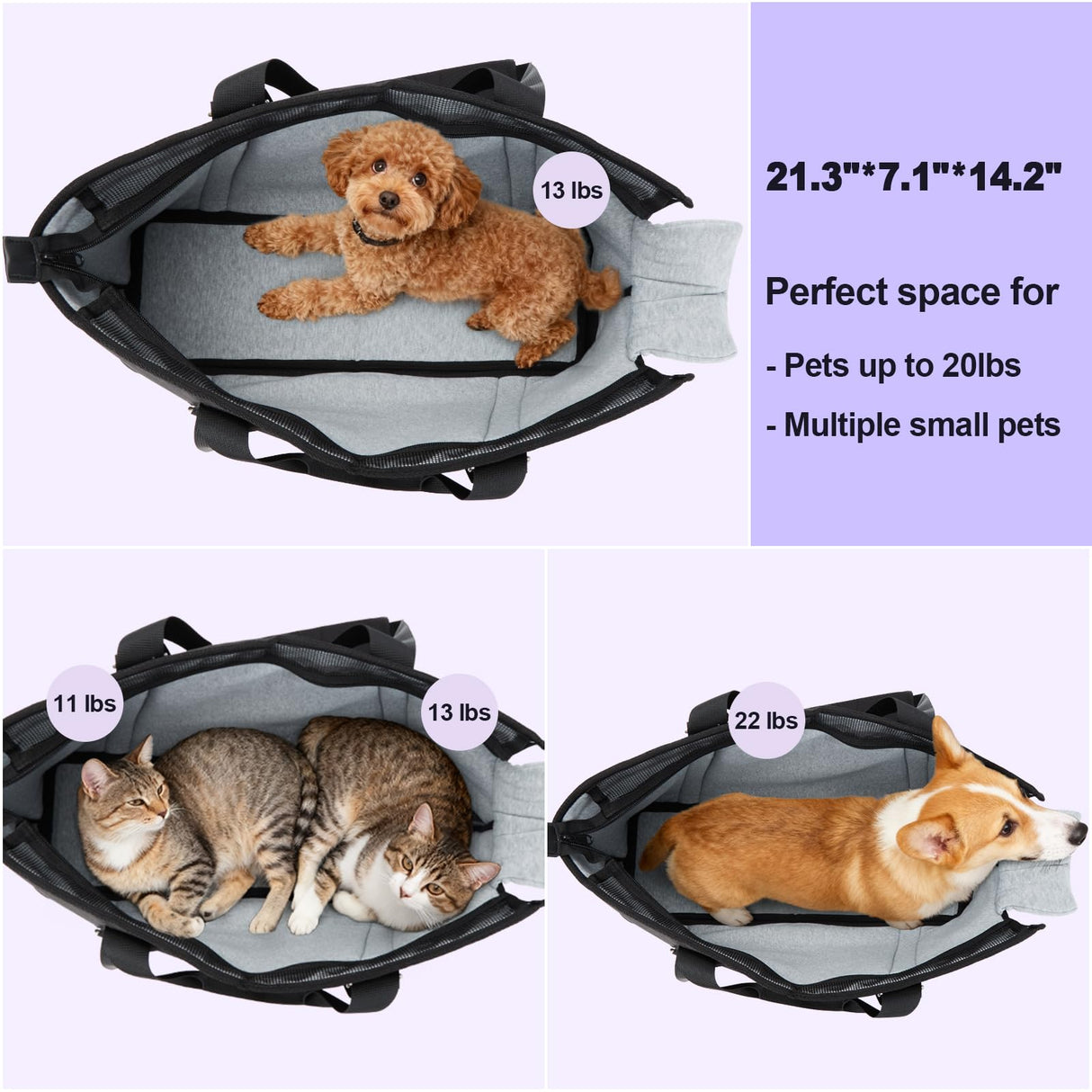 Ownpets Dog Purse Carrier, Carrier with Pockets for Medium Puppies for Travel Vet Shopping, Fits 18-20 lbs, Cat and Dog Tote Bag, Women's Hands-Free Pet Carrier Bag, (Black)