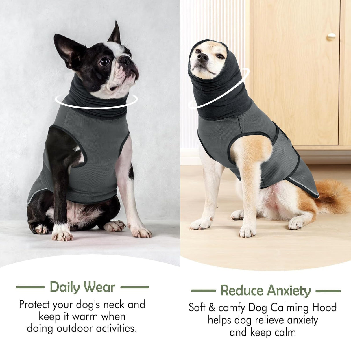 KOESON Dog Calming Hoodie, Pet Thunder Jacket with Ear Wrap, Breathable Dog Anti-Anxiety Vest for Thunder, Fireworks, Travel, Separation, Comfort Pet Anxiety Relief Wrap, Grey M