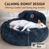 PetJett Calming Dog Bed Medium Size Dog - 30'' Donut Bed, Round Dog Bed, Anti-Slip & Washable Super Soft Fluffy Plush Round Bed, Anti-Anxiety Premium Comfort Pet Bed, Fits Dogs upto 45 lbs - Dark Grey