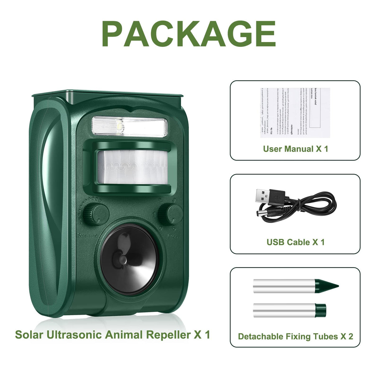 AMIATCH Solar Ultrasonic Animal Repeller, Motion Detection, LED Flashing Light, Cat Repellent Outdoor, Dog, Squirrel, Raccoon, Skunk, Rabbit, Rodent, Fox, Deer, etc.