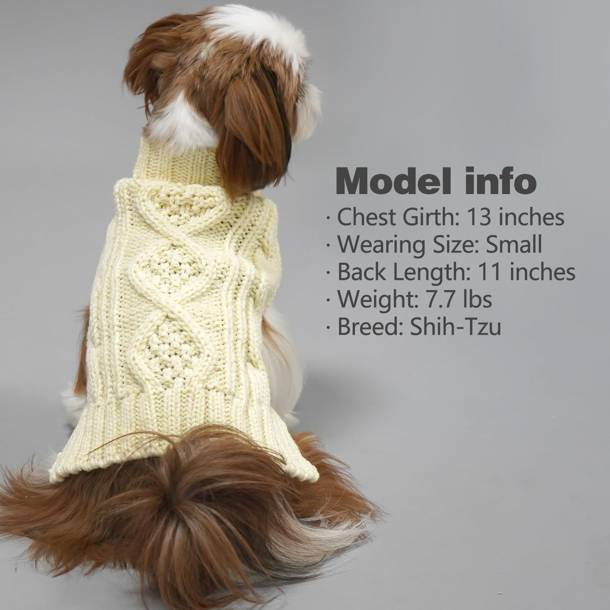 KYEESE Dog Sweaters for Medium Dogs with Golden Thread Turtleneck Dog Cable Knit Pullover Sweaters for Cold Weather, Beige, X-Large