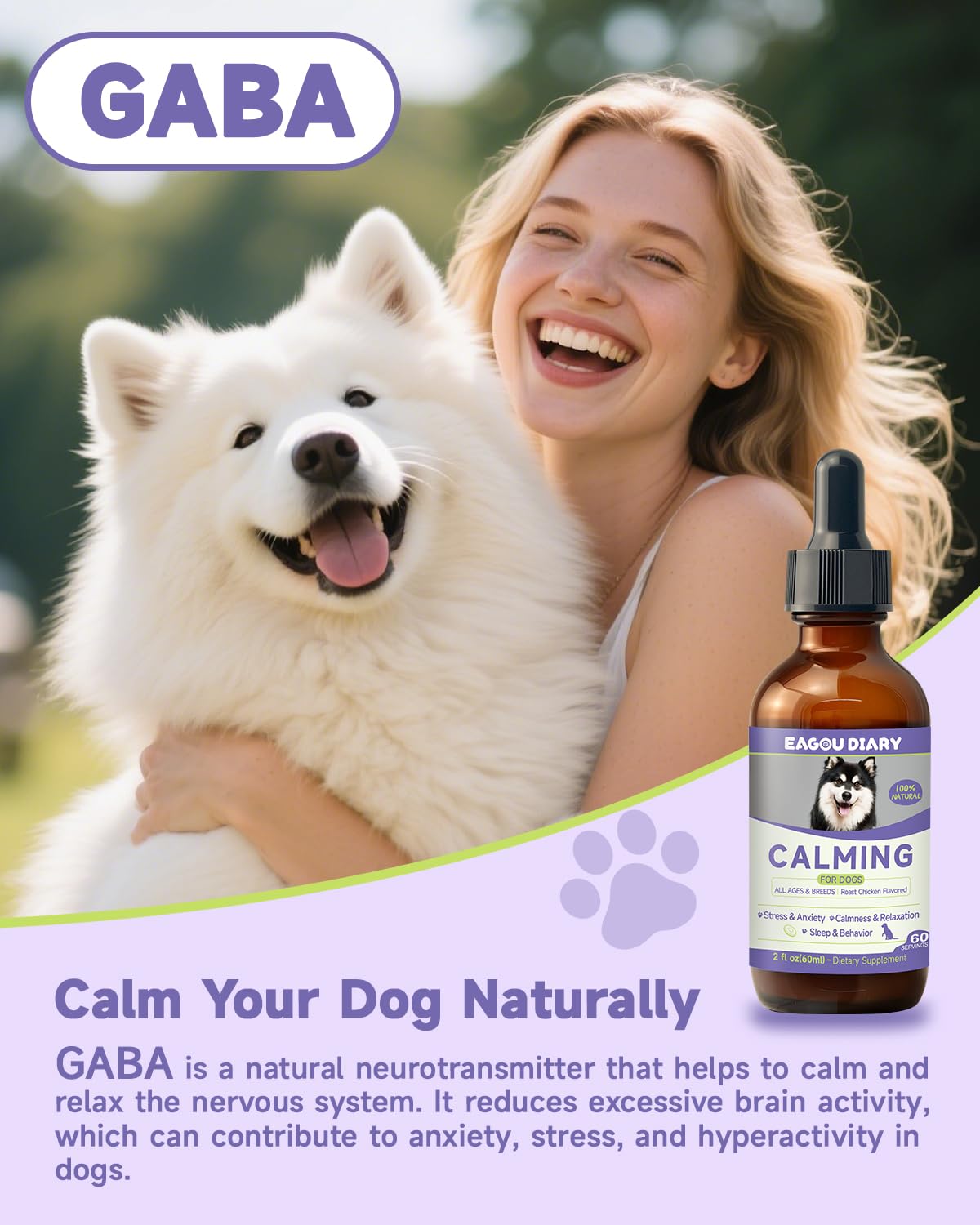 Dog Calming Drop – Anxiety Stress Relief for Dogs,Separation, Fireworks, Storm,Thunder Anxiety Support,Sleep Aid Dog Calming Supplement, GABA, L-Tryptophan, L-Theanine, Chamomile 60ML Calming for Dogs