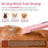 Discala Dog Dryer, Dog Grooming Blow Dryer Kit with Slicker Brush for Pet, High Velocity Blow Dryer for Dogs with Adjustable Speed and Temperature for Pet Grooming Supplies and Home Use, Pink