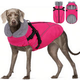 Preferhouse XXL Dog Winter Coat, Dog Puffer Jacket with Harness Built in, Pet Windproof Cold Weather Vest with Zipper Dogs Snowsuit, Rose 2XL
