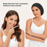 Silky Satin Lined Bonnet Sleep Cap Adjustable Strap Hair Wrap Slouchy Beanie Hat for Curly Hair Braids Night Caps for Women 2PCS(Black&Pink)