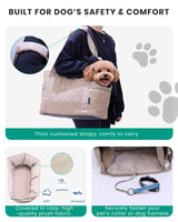 Lightweight Dog Purse Carrier for Small Dogs up to 15 lbs, Dog Tote Bag Puppy Carrier, Soft Plush Interior, Safety Leash Clip, 4 Side Pockets Dog Carrier Bag for Travel & Walking, Camel