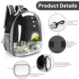 Bird Backpack Carrier, Travel Bird Cage for Small Medium Size Parrot Parakeet Budgies Cockatiel, Portable Clear Bubble Window Bag with Stainless Steel Tray Food Bolw Standing Perch (Black)