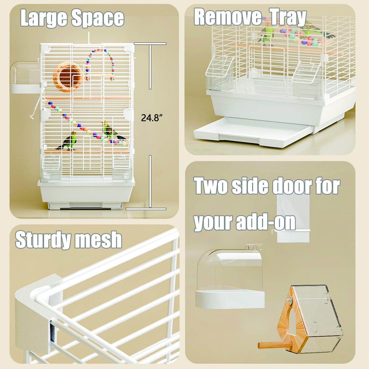 Craftsboys Basic Bird Cage, 24.8inch Parrot Cage (24.8" x 14.6" x 11"),Bird Cage with Ladder, Horizontal Bar, 2 Feeders, and Swing
