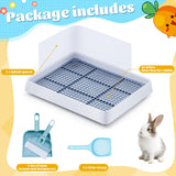 Uiifan Large Rabbit Bunny Litter Box Guinea Pig Litter Tray 15 x 12.1 x 2.55 Inch Small Animal Pet Toilet Potty Pan Rectangular Rabbit Bedding Tray Ferrets Cage (White and Blue)