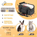 YUDODO 10-18lbs Large Console Dog Car Seat (Width＞9in) Fits Truck & SUV, Luxury Puppy Cat Travel Portable Booster Seat with Removable Velvet Cushion, Anti-Slip Pet Car Bed Carseat PU Leather Black