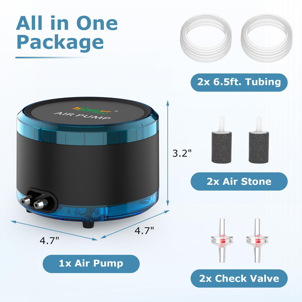 hygger Aquarium Air Pump Dual Outlet, Quiet Powerful Fish Tank Aerator 4W/8W, Adjustable Oxygen Pump with Air Stone, Bubbler for Fish Tank Up to 200 Gallon