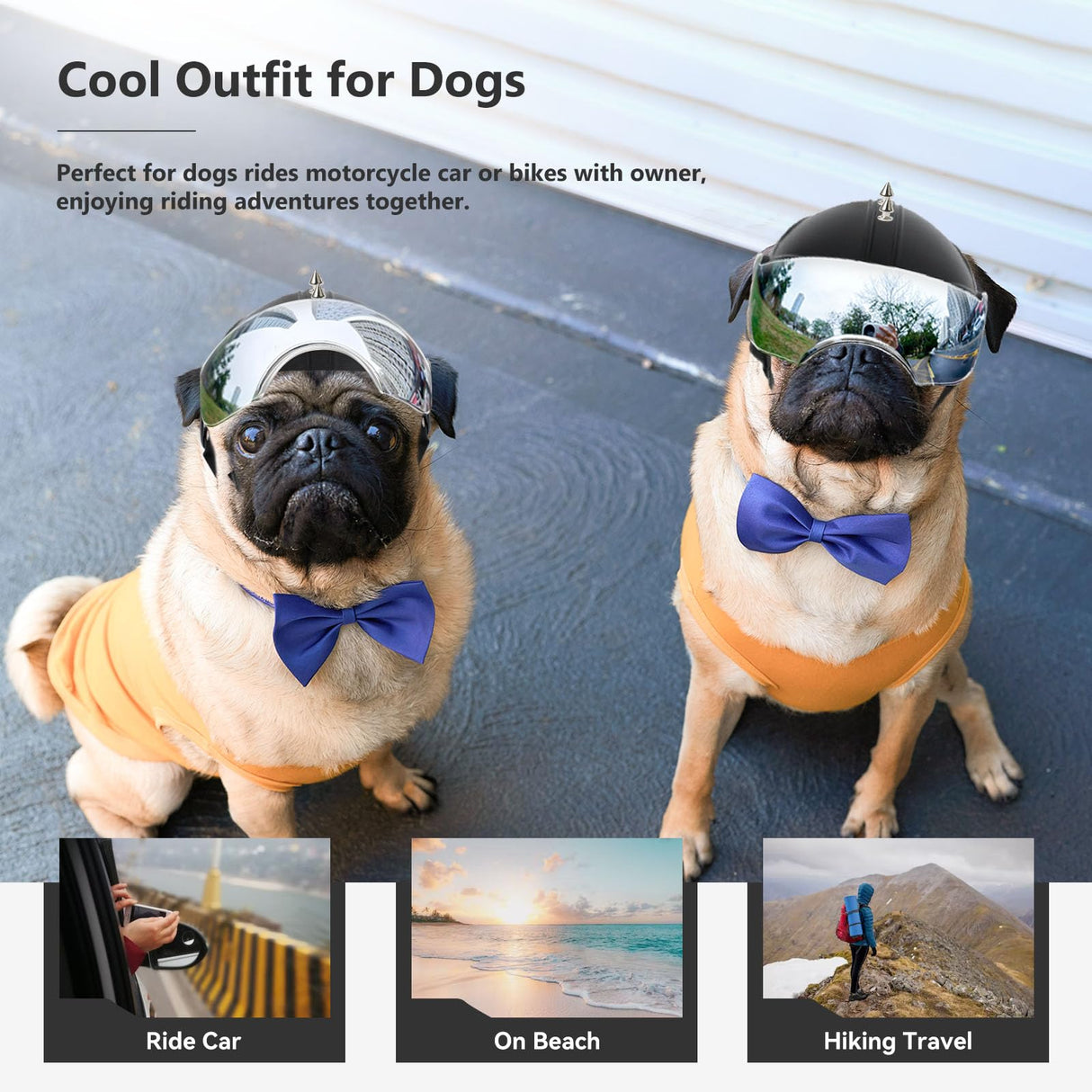 Dog Helmet for Small-Medium Breed Pet Motorcycle Helmet with Anti-UV Silver Visor, Protects Eyes & Head from Impact, Ideal for Riding & Halloween Cosplay