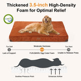FUKUMARU Dog Bed, Thickened Corduroy Orthopedic Dog Beds with Washable Cover, Large Waterproof Dogs Bed for Crate, 28D Egg Crate Foam Support Pet Mat, Cozy Pet Bed Pad with Anti-Slip Bottom, Orange