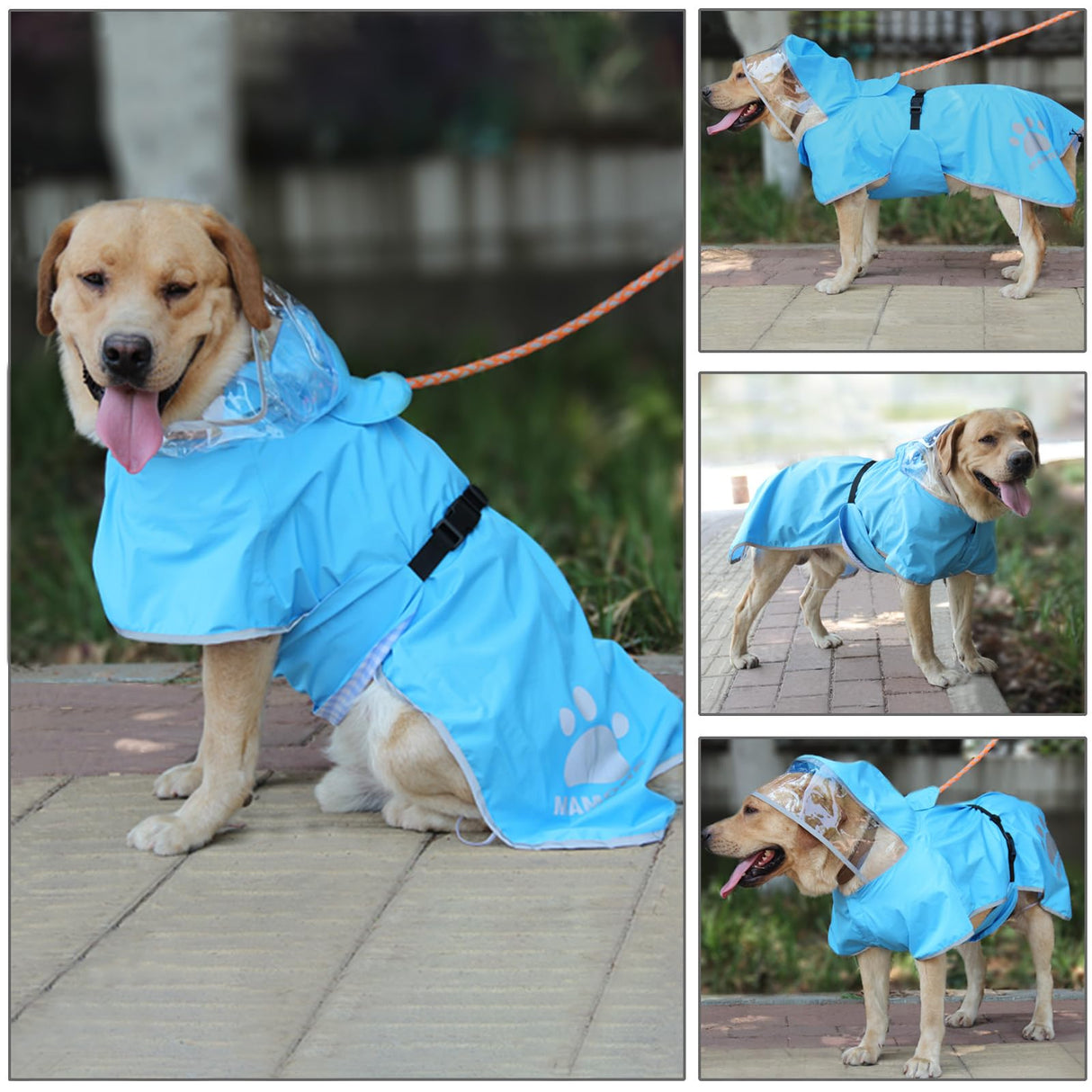 Waterproof Dog Raincoat, Reflective Adjustable Hooded Dog Rain Coat, Lightweight Breathable Pet Rain Jacket Poncho Double Layer with Leash Hole for Small Medium Large Dogs (Blue, Small)