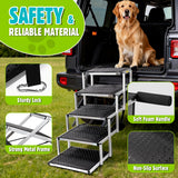 Dog Car Ramp for Large Dogs SUV, 5 Step Folding Dog Stairs with Non- Slip Surface & Reinforced Design, Foldable Pet Stairs Support Up to 200lbs- Suitable for SUV, Truck, Sofas, Bed