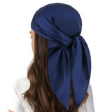 Vimate Navy Blue Satin Scarf - Ladies 27'' x 27'' Square Dark Blue Silk Like Head Scarf for Women Hair Wrap Bandana Handbag Purse Accessory (Style 82)