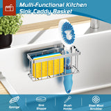 Sponge Holder for Kitchen Sink,Sink Caddy Organizer with Suction Cups/Adhesive Strips,Dish Sponge Holder Design for Sponges,Scrubber,Stoppers-Silver