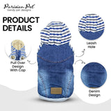 Parisian Pet Basic Dog Hoodie - Lightweight Denim Striped Sweatshirt with Leash Hole and Pockets - Blue Cotton Clothes for Medium Dogs - M