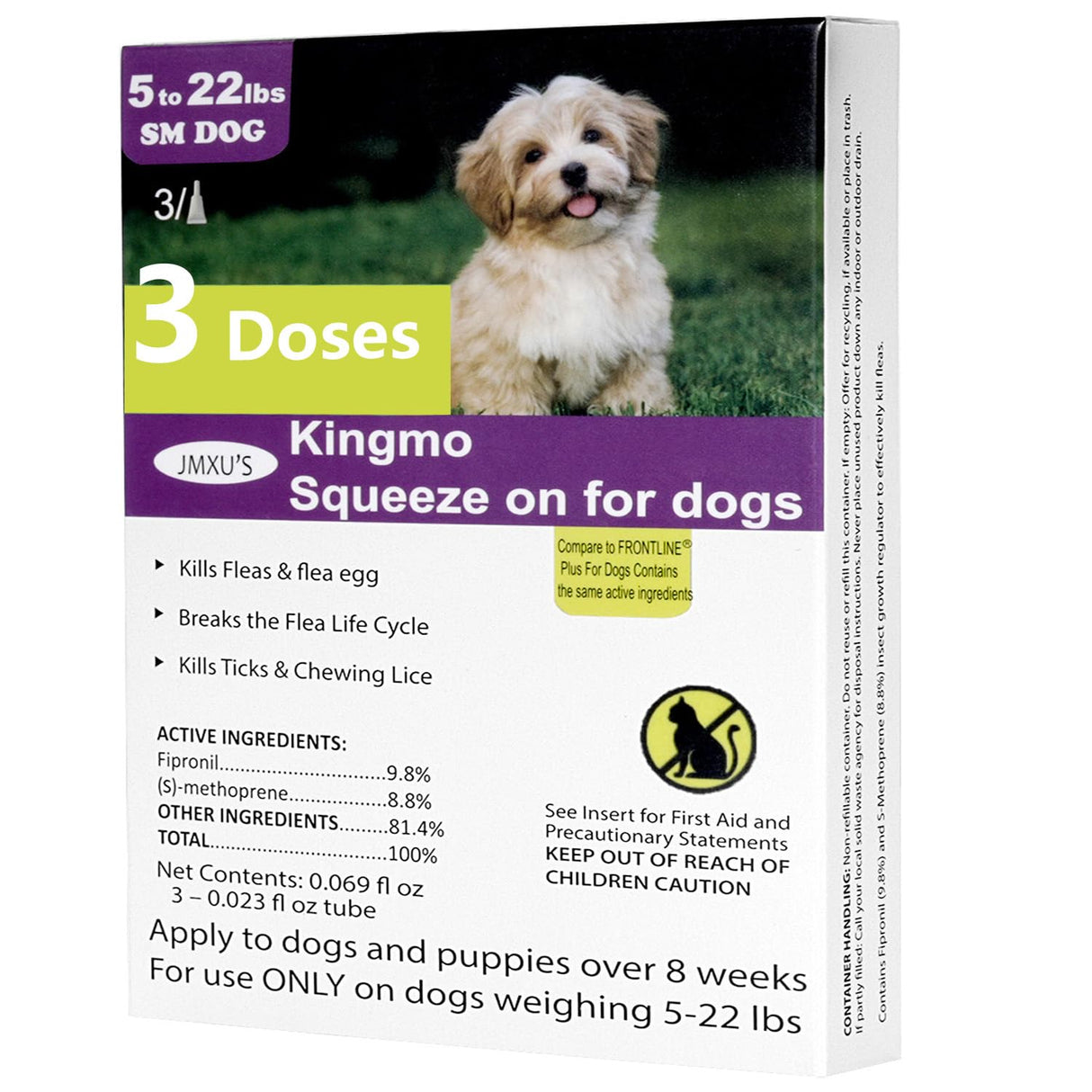 Flea and Tick Prevention for Dogs, Dogs Flea & Tick Treatment with Fipronil, Long-Lasting & Fast-Acting Topical Flea & Tick Control Drops (3 Doses, 5-22lbs)