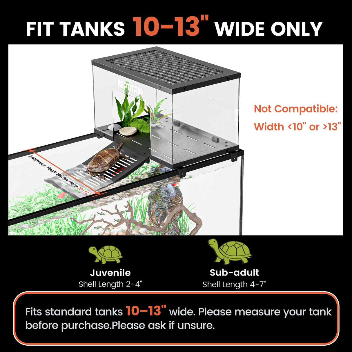 Turtle Basking Platform & Dock - Stainless Steel Turtle Ramp, Non-Slip Surface - Fits 10-13 Inch Wide Aquariums