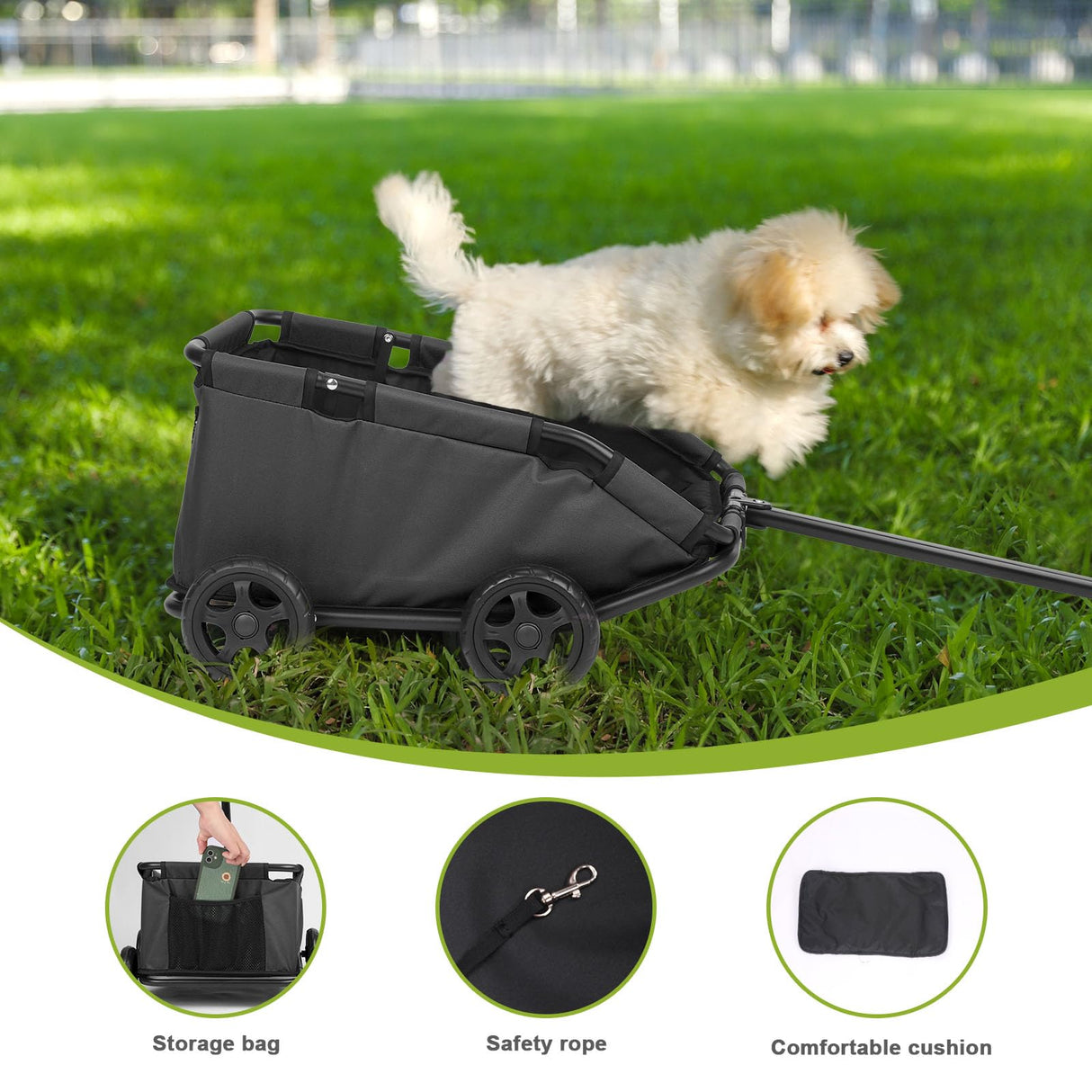 Wedyvko Mini Dog Stroller, Foldable Strollers for Mini Pets with Storage Bag, Built-in Cushion and Safety Rope, Shopping Catrs with Extendable Pull Handle, Dog Carrier with Wheels (Black)