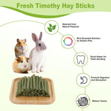 ARTKIDA 100PCS Timothy Hay Sticks for Rabbits Guinea Pigs Chinchillas Chew Treats, Natural Timothy Grass Molar Teeth Stick Bunny Chew Toys for Rabbits Chinchillas Guinea Pigs Hamsters Rodents