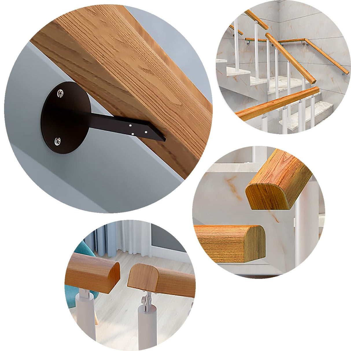 Wooden Handrails, 1-20ft Non-Slip Staircase Handrail, for Home Garden Corridor Lofts Kindergarten Guardrail Decking Railings, Wall Mounted Barrier-Free Staircase Grab Bar for Elderly (Size : 2ft)