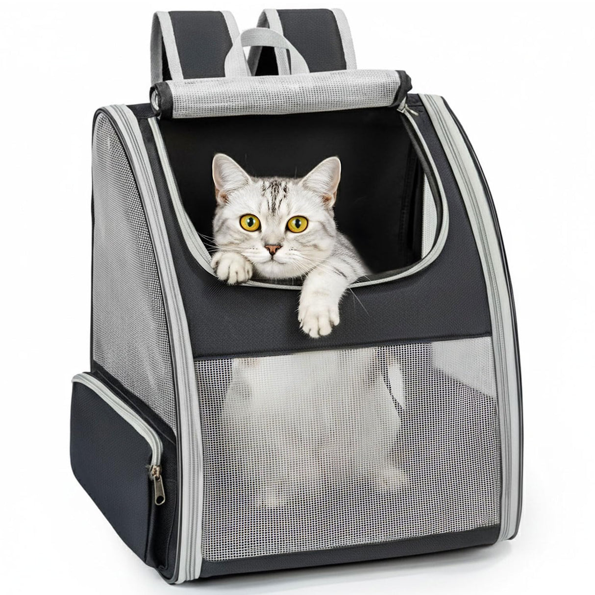 Conlun Cat Backpack Carrier for Small Dogs and Cats Fit Up to 15 Lbs,Small Dog Backpack, Foldable with 3-Side Mesh Windows, Pet Carrier for Travel & Hiking Friendly，Gray