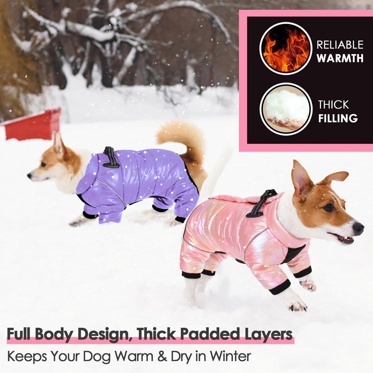 AOFITEE Dog Coat, Waterproof Dog Jacket for Winter, Warm Fullbody Dogs Snowsuit, Winter Coat for Small Dogs, Zip Up Pet Puffer Jacket Fleece Vest, Outdoor Reflective Cold Weather Pet Coats, Medium