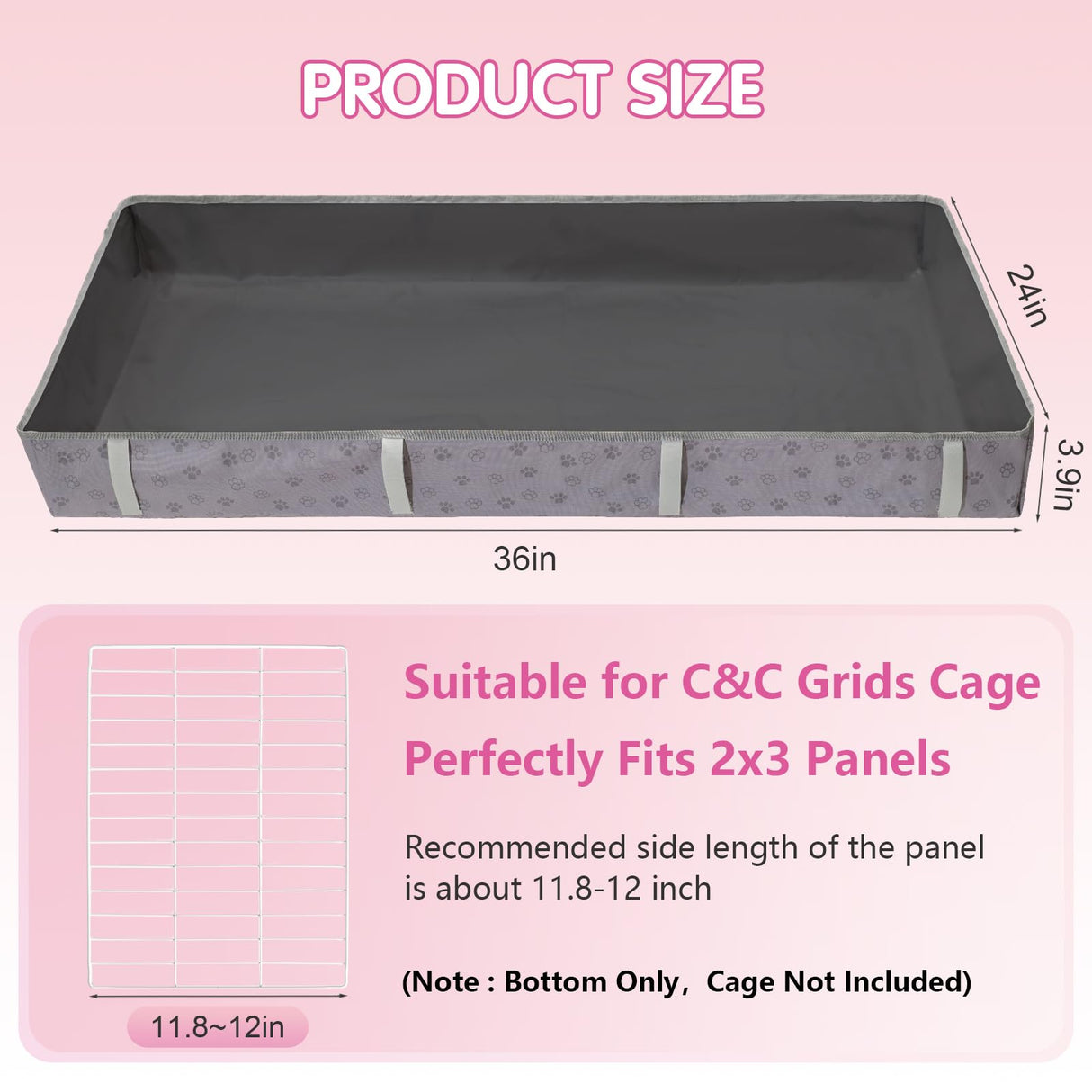 Funfurry Waterproof Guinea Pig Cage Liner,Washable Tarp Bottom Base,Cage Liners for Small Animals,Hamster Chinchilla Hedgehog Ferret Rabbit. (Dark Grey-Paw, 24" X 36")