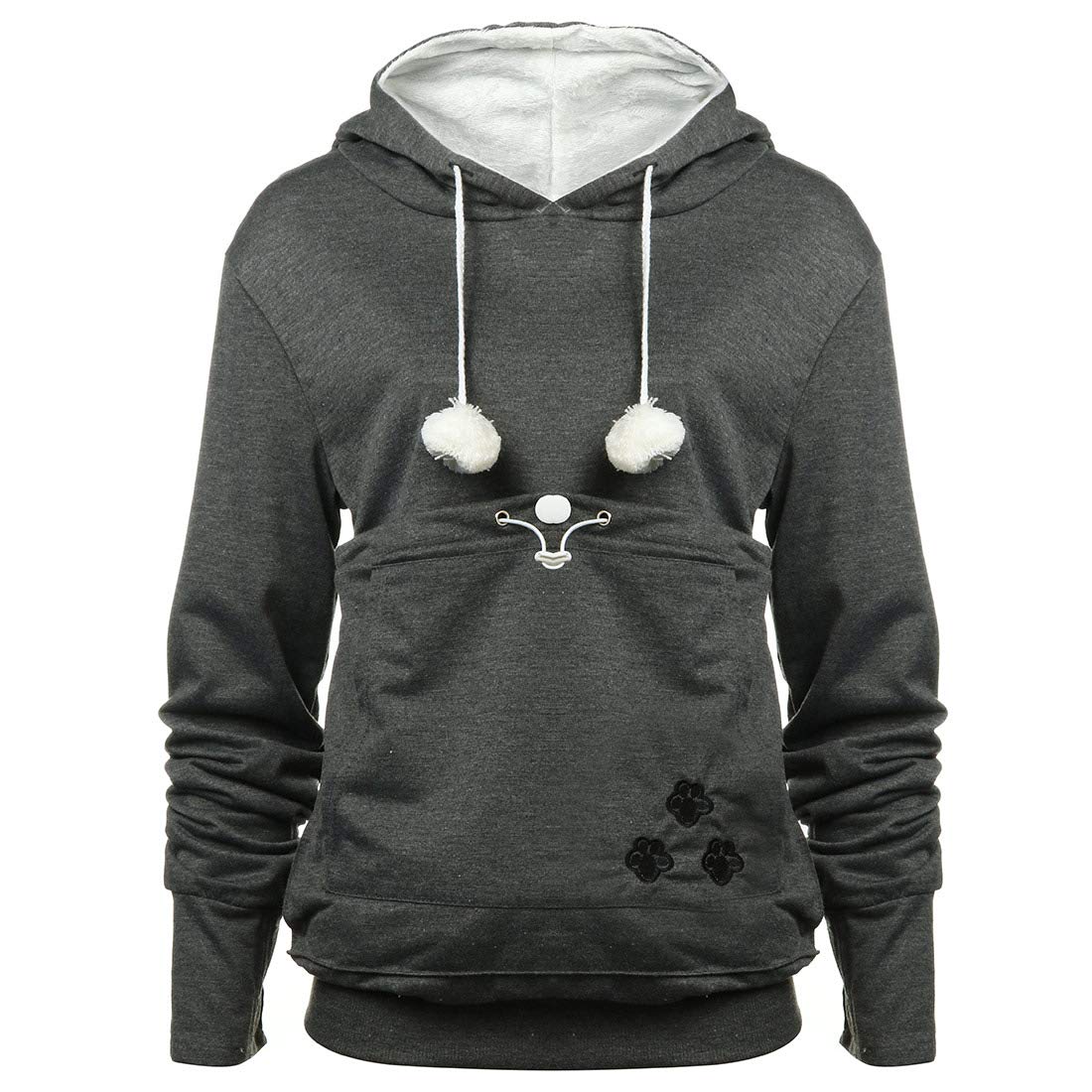 Womens Pouch Hoodie Big Kangaroo Little Pet Dog Cat Carrier Sweatshirts (Dark Grey,XXXL)