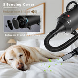 High Velocity Blow Dryer For Dogs, 5.2HP/ 3800W Dog Hair Dryer Speed Temperature Adjustable，Dog Blow Dryer with Thickened Handle,Low Noise Dog Blower Grooming Dryer，4 Nozzles ,1 Massage Brush,Black