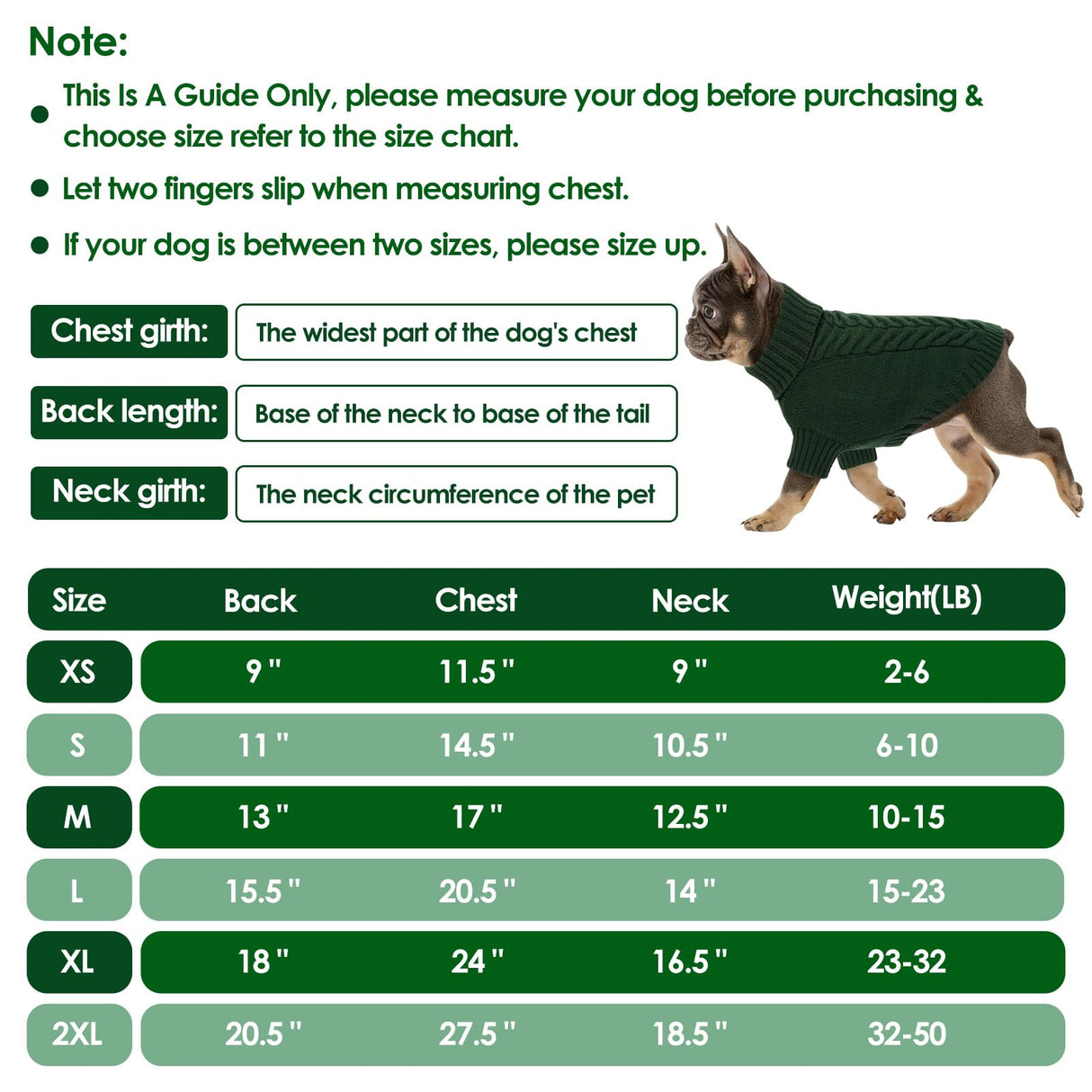 Dog Sweaters for Large Dogs Classic Turtleneck Dog Christmas Sweater Thick Warm Pullover Male Puppy Pet Stretch Knitwear Fall Winter Clothes with Leash Hole(Green, 2XL)