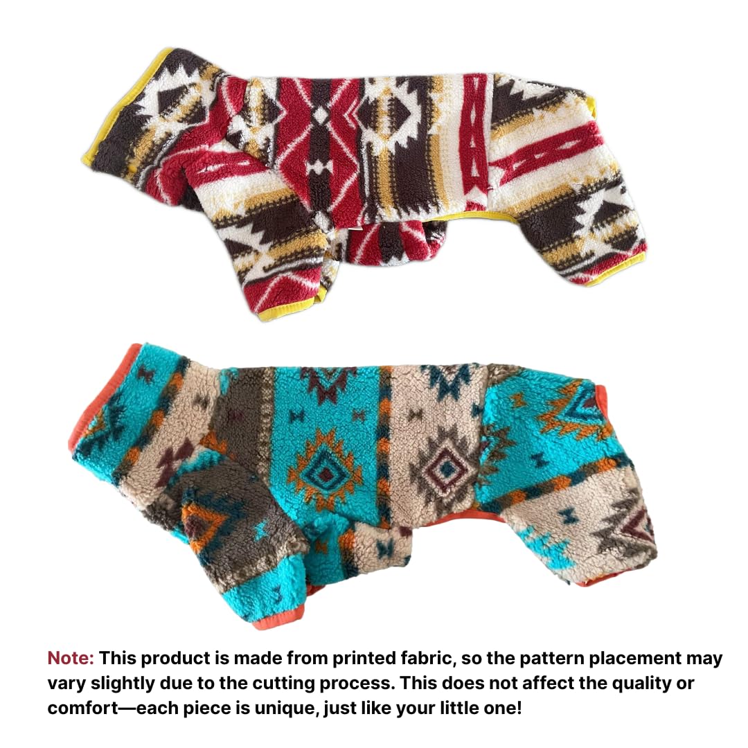 Whalemire Dog Pajamas for Dachshund,Boho Flannel 4-Leg Warm Winter Jumpsuit, Soft Fleece Dog Onesie for Small and Medium Dogs, Cozy Full Body Outfit for Wiener Dog (Blue, S(7-12lbs))