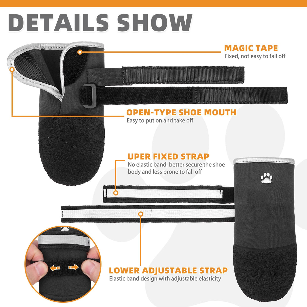 KOOLTAIL Dog Shoes for hot/Cold Pavement, Waterproof Dog Booties to Prevent Licking for Small Medium Large Size Dogs, Anti-Slip Dogs Boots & Paw Protectors Socks for Hardwood Floor, Black L
